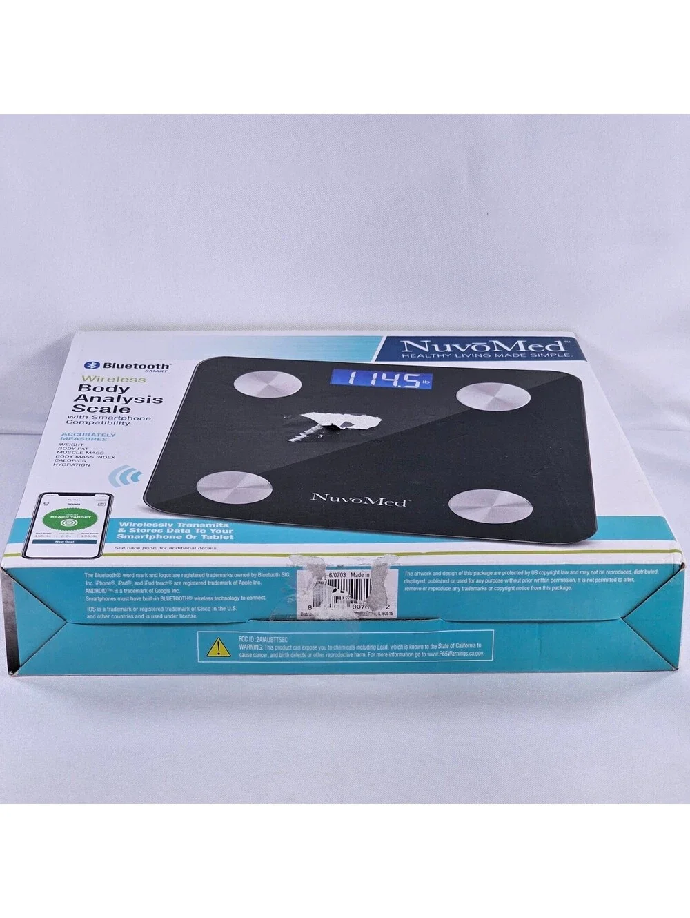 NuvoMed Wireless Body Analysis Scale Bluetooth Smart BMI Body Fat Black Glass